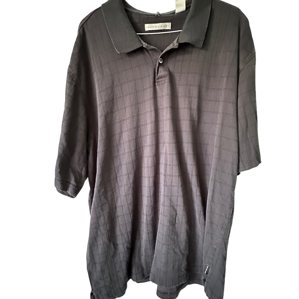 Geoffrey Beene Men's Black Plaid Textured Polo Shirt XXL Cotton Blend Golf